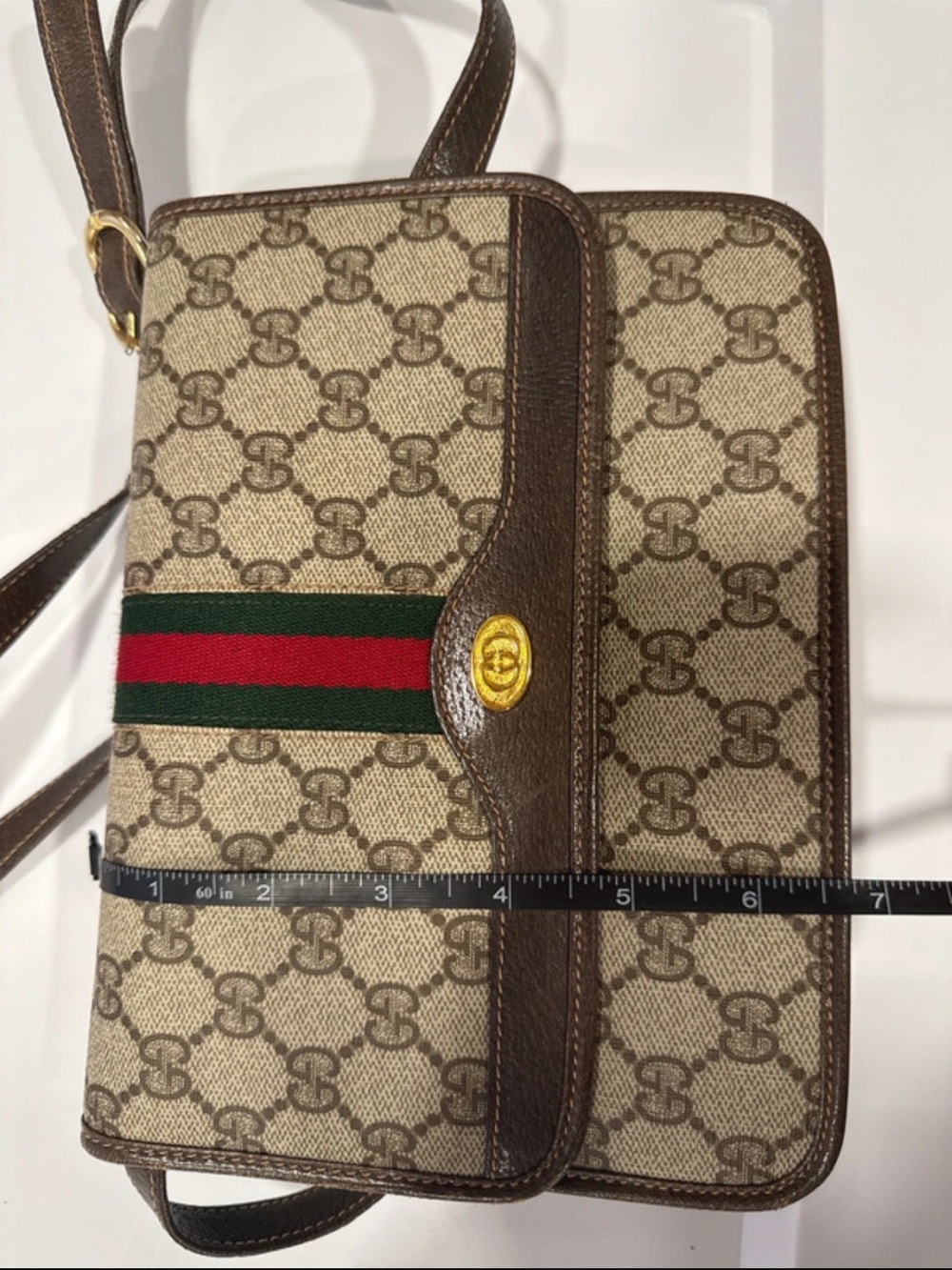 Gucci Beige GG Canvas Crossbody with Brown Leather & Green-Red Web - Picture 10 of 12